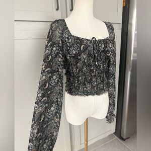 Free People Paisley Smocked Long Sleeve Top
